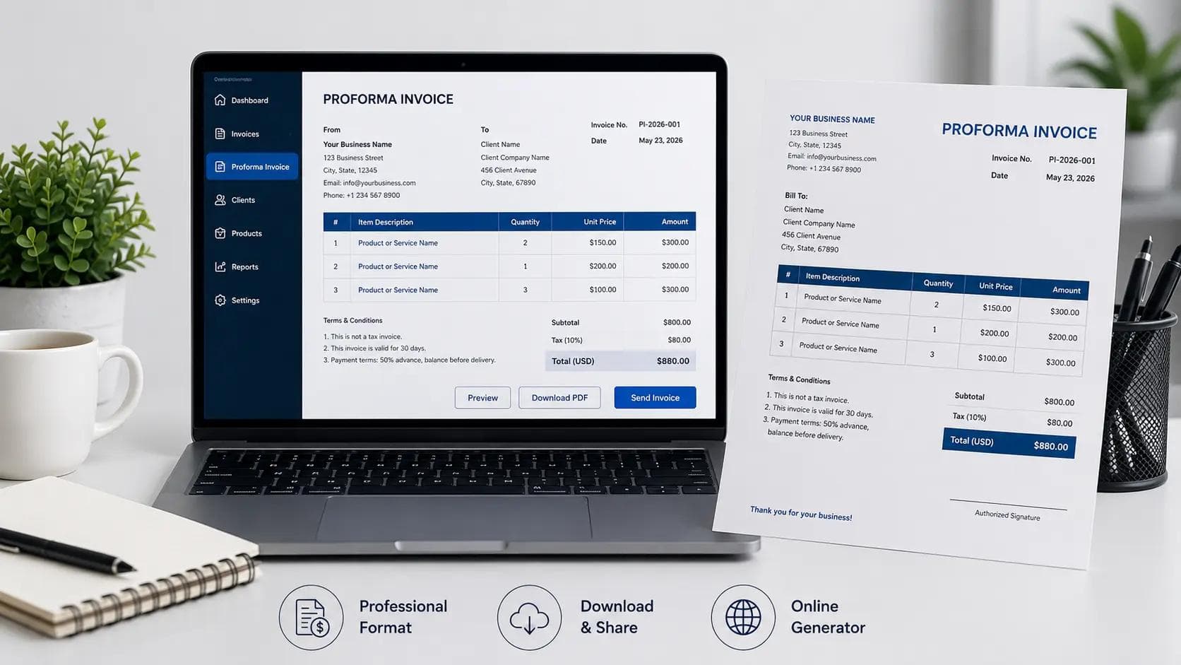 Proforma Invoice Format: Free Template & Online Generator